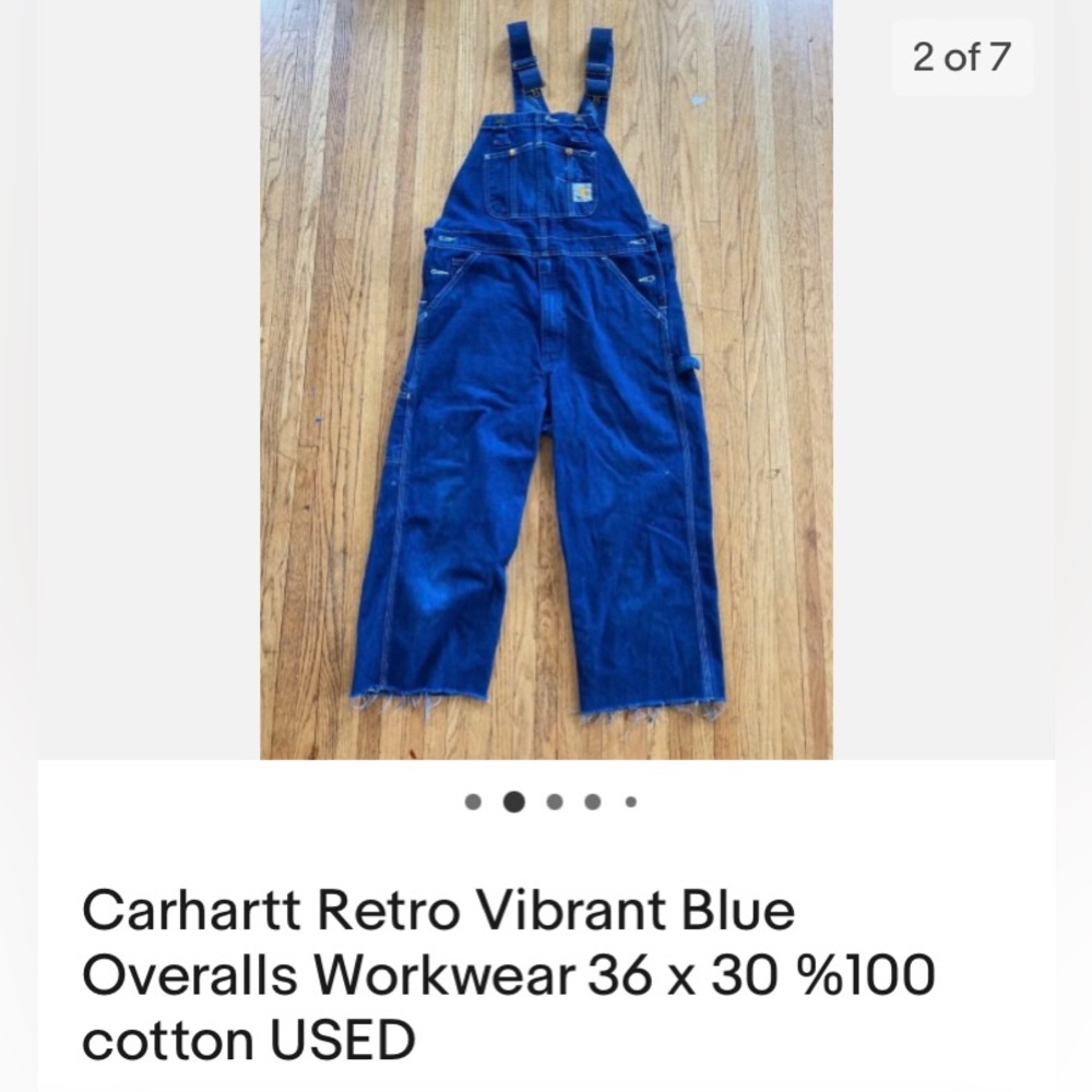 Retro Carhartt Bibs Overalls Vibrant Blue Workwear Cut Off Vintage